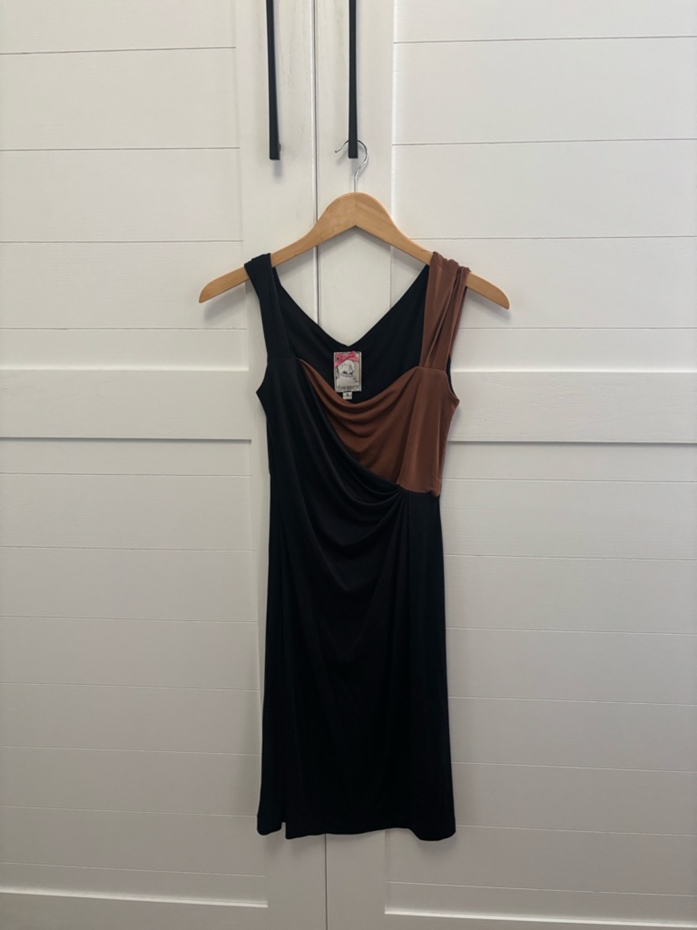 Sleeveless Black and Brown Draped Cocktail Dress